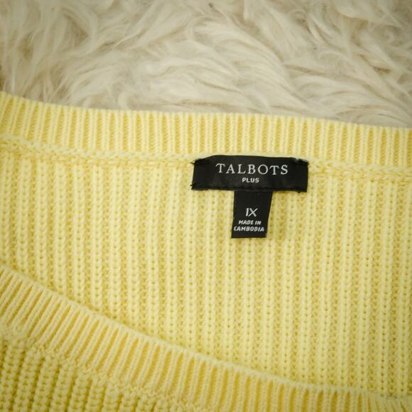 Talbots Plus Size 1X Yellow Stripe Print Boat Neck Pima Cotton Knit Sweater - Picture 3 of 5